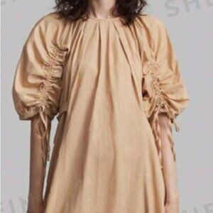 SHEIN Tan Puff Sleeve Sundress for Wedding Guests